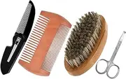 Healeved 1 Set Beard Care Kit for Men with Wooden Comb Scissor Bristle Brush Pocket Travel Comb Effortless Grooming for and Beard Care
