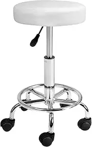 Artiss Round PU Salon Stool, Bar Stools Swivel Lounge Drafting Chair Piano Guitar Seat Barber Chairs Outdoor Spa Indoor Home Office Kitchen Furniture, Adjustable Height Hydraulic Lift White