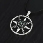 big ROUND JEWELRY COMPASS NAUTICAL pendant 22" 925 Sterling Silver Necklace GIFT