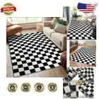 Contemporary Black and White Checkered Area Rug - Machine Washable & Foldable