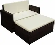 2 Piece Brown Poly Rattan Garden Lounge Set with Cushions, Elegant Outdoor Patio Furniture, 2-Seater Sofa & Stool, Balcony Conversation Piece