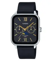 Casio Moon Phase Day/Date Leather Strap Black Dial MTP-M305L-1A2V 50M Mens Watch