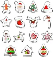 Hibery 15 Pcs Christmas Cookie Cutters, Holiday Shapes: Snowman, Gingerbread, Christmas Tree & More