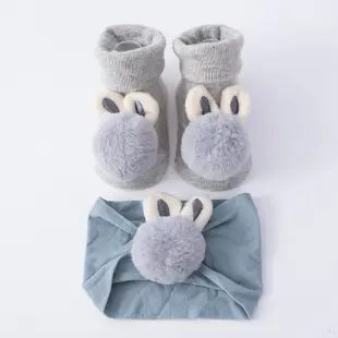 卡通毛絨兔子耳朵裝飾學步襪 女寶寶時尚可愛棉襪 送同款髮帶【IU貝嬰屋】