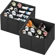 SpaceAid Shoe Organizer for Closet, 2 Pack Foldable Shoe Storage Containers Baskets Boxes Bins w/Adjustable Dividers, Fits 16-32 Pairs, Black