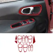 16Pcs Red Carbon Fiber Doo Handler Controller Trim Cover For Fiat 500L 2014-2017 (for: Fiat)