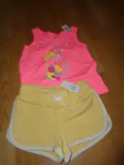 NWT size 3 years outfit baby Gap pink fruit cup drink top shirt yellow shorts