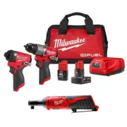 Milwaukee Hammer Drill + Impact Driver Kit 12V Li-Ion Cordless w/ 3/8" Ratchet