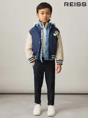Reiss Airforce Blue/Off White Fred 3-9 yrs Logo Patch Hooded Varsity Jacket (AU4110) | $140