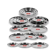 Stainless Steel Heavy Gauge Multi Purpose Plates with Mirror Finish - Set of 18
