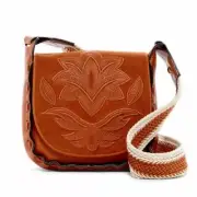 New Sam Edelman Emma Embroidered Cognac Leather Brown Messenger Satchel Bag