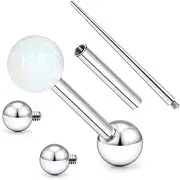 [Kwoencxi] 14G G23 Tongue Rings Hypoallergenic Tongue Piercings Barbells White Opal Diamond Internally Threaded Tongue Rings Pierercing Jewewelry for Women Men 16mm 5/8 inch