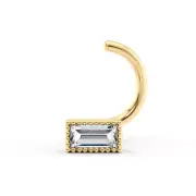 14K Yellow Gold Curved Jeweled Nose Stud With Cubic Zirconia Jewelry For Women