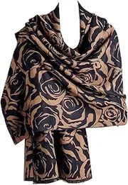 [GFM] Women's Roses Flowers Design Cashmere Texture Pashmina Style Scarf Shawl for Autumn Winter - (RSSHL)
