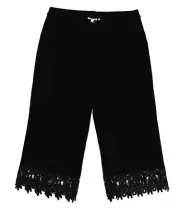 Chico's Travellers Lace Trim Crop Pants Black Lace Fringe Ankle Pant Womens 3