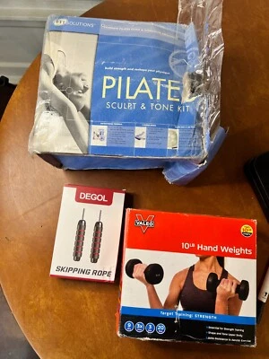 Lot of 3 Pilates Sculpt & Tone Kit, Degol Skipping Rope, 10LB Hand Weights