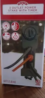 1 Holiday Time Outdoor 3-Outlet Power Stake with Timer, Free Fast Shipping