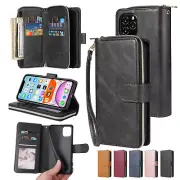 Zipper Leather Wallet Case For iPhone 16 Pro Max 15 14 13 12 11 XR XS Flip Cover