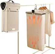 Electric Clothes Dryer Indoor, Portable Heated Clothes Dryer with Cover, Travel Heated Clothes Airer, 4H/6h/8h Timer, Constant Temperature Drying, Portable Clothes Dryer for Lightweight Clothes Khaki
