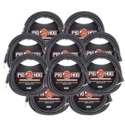 10x Pig Hog Tour Grade 18.5ft 1/4" Instrument Cables - Straight to Right Angle