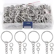Swpeet 450Pcs 1" 25mm Sliver Key Chain Rings Kit, Including 150Pcs Keychain Rings with Chain and 150Pcs Jump Ring with 150Pcs Screw Eye Pins Bulk for Jewelry Findings Making (Sliver)
