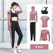 Size S 5PCS Yoga Gym Crop Top Compression Workout Athletic Short Long Sleeve Coat Pants