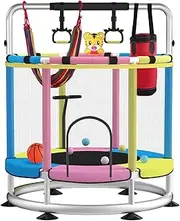 Trampoline for Kids, Update T-handrail Adjustable Baby Toddler Trampoline with Basketball Hoop, 440lbs Anti-Rollover Round Bottom Indoor Outdoor Toddler Trampoline with Enclosure