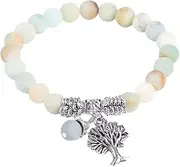 [GingerBrowne] Genuine AAA Amazonite Tree of Life Bracelet | Healing Crystal Gemstone Bracelet for Women | 8mm Stretch Bead Bracelet | Beaded Women's Bracelets | Perfect for Birthday, Anniversary, Christmas.