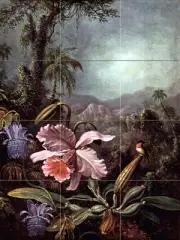 Orchid and Hummingbird Tile Mural Kitchen Bathroom Wall Backsplash Art