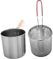 ABOOFAN Japanese Style Deep Fryer Pot 1200ml Oil Storage Container Oil Filter Basket Heat-Resistant Wooden Handle
