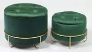 Circular storage ottomans set of 2 emerald velvet