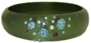Bangle bracelet green aqua crystal CZ pearl wide cuff designer fashion New