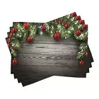 Christmas Place Mats Set of 4, Ornaments Nostalgic Placemat 4 pcs Brown Red