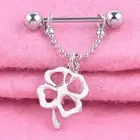 Geometrical Four Leaf Clover Pendant Nipple Ring Bead Chain Piercing Body Je XXL