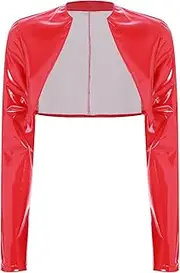 [Yeahdor] Womens Patent Leather Short Coat Long Sleeve Varsity Jacket Biker Streetwear Slim Fit Casual Coat