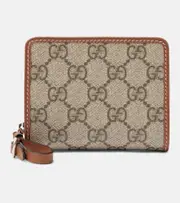 [Gucci] Gucci GG Canvas Mini leather-trimmed wallet One Size beige