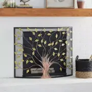 Litton Lane Fireplace Screen 7"X7"X33" Bronze Metal Tree Mesh-Netting Brown