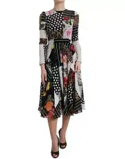 Dolce&Gabbana Women Multicolor Dress Silk Patchwork Print A-Line Midi Gown IT 40