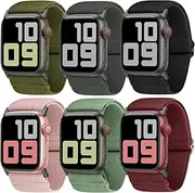 6 Pack Ultra Wide Solo Loop Bands Compatible With Apple Watch Band 49mm 38mm 40mm 41mm 42mm 44mm 45mm, Adjustable Nylon Stretchy Elastic Women Men Strap for iWatch Series Ultra 8 7 6 5 4 3 2 1 SE