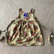 NWT ECHO FIELD SUNDRESS, GIRLS 4, COTTON, SASH, FLORAL ON TAN, SLEEVELESS