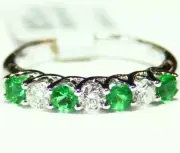.75CT 14K Gold Natural Cut Emerald White Diamond Vintage Halo Engagement Band