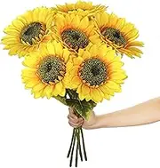 Paras Artificial Silk Sunflowers 6 Pcs Long Stem Fake Sunflowers Bouquet Large Sunflowers Decor for Home Hotel Office Wedding Party Garden