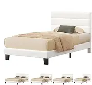 ALFORDSON Bed Frame Base King Single Size with Headboard and Slats, Harlene Series, Mattress Platform Foundation for Mattresses Toppers, Boucle Upholstery, White