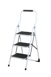 3 Step Folding Ladder with Foam Grip Handle White Steel