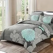 Yiran 7 Pieces Bed in a Bag Floral Comforter Set Green Flowers Bedding Set Soft Microfiber King Boho Comforter Sets with 1 Comforter 1 Flat Sheet 1 Fitted Sheet 2 Pillowshams and 2 Pillowcases