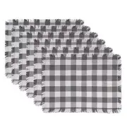 Heavyweight Fringed Check Tabletop Collection, Placemat Set, 13x19" Gray
