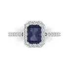 2.7 Emerald Halo Designer Blue Sapphire Classic Bridal Ring 14k White Gold