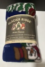 Glacier Ridge Print Fleece Blanket 52” X 70” Oversized Throw Christmas Snowmen