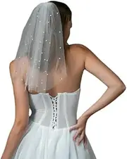 [Generic] Short Veil White Pearl Bachelorette Party Veil Wedding with Comb for Women and Brides