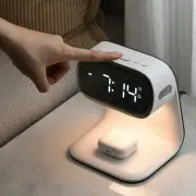 Portable Bedroom Touch Control Bedside Table Lamp Dimmable Digital Alarm Clock Wireless Charging Station for Bedroom, Be